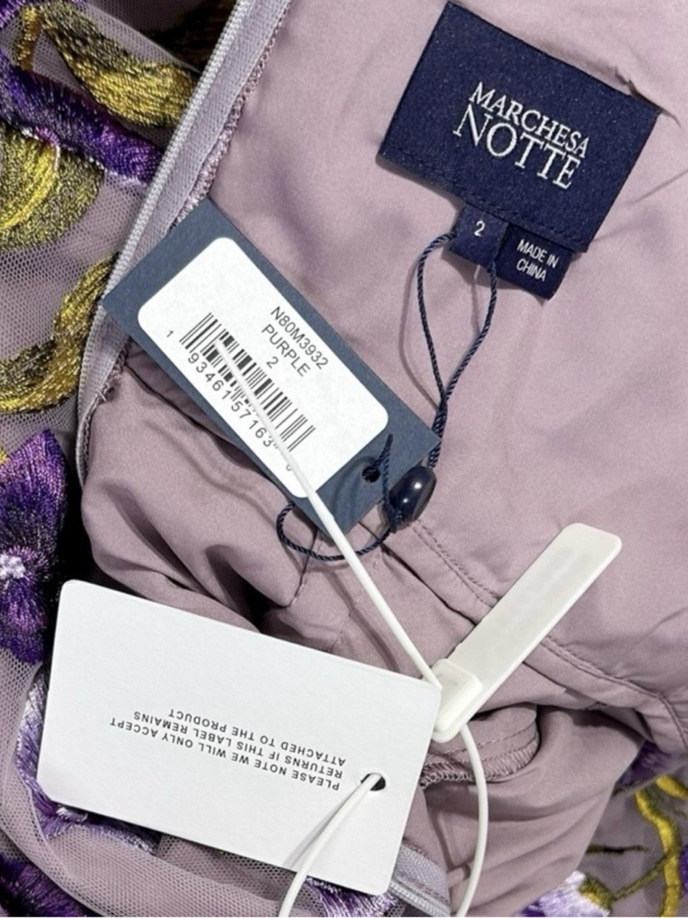 MARCHESA NOTTE Orchid & Rose Embroidered Tulle Cocktail Dress, Purple, 2 (US) - Picture 12 of 12